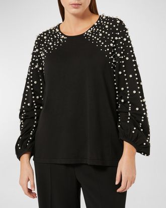 Marina Rinaldi Plus Size Nelson Beaded Blouson-Sleeve Pullover