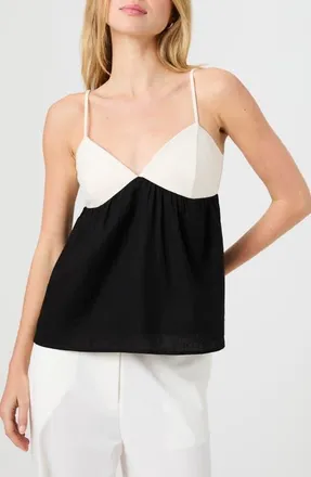 French Connection Phoebe Ponte Colorblocked Camisole in Black/porcelain Cream at Nordstrom, Size X-Small