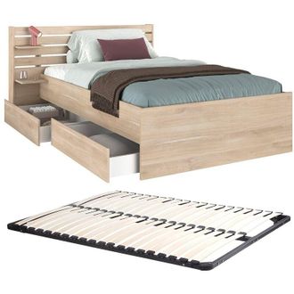 Vente-Unique Letto 120 x 190 cm Con vani portaoggetti Naturale + Rete - TENALIA