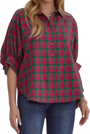 Entro Plaid Oversized Top In Magenta And Green
