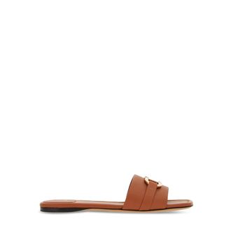 Ferragamo Sliders, female, Brown, Size: 6 1/2 US Gancini Leather Flat Sandal