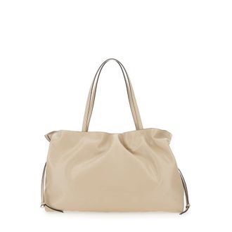 Tory Burch Ella Beige Shoulder Bag With Drawstring Closure And Embossed Logo In Ecoleather Woman