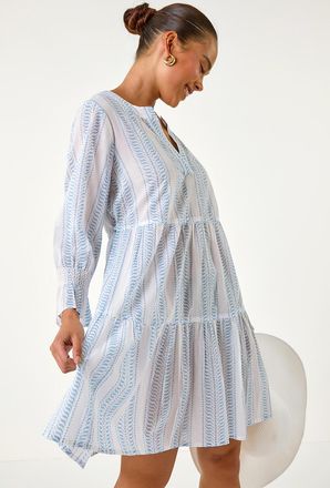 Roman Cotton Stripe Tiered Smock Dress