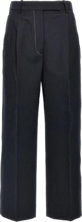 Thom Browne Broeken, Dames, Blauw, L, Wol, Wijde Broeken met Rechte Pijpen