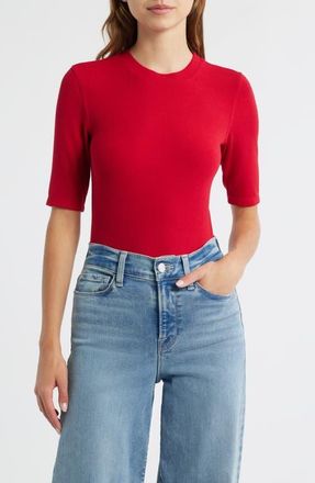 Frame Denim Rib Crewneck T-Shirt in Bright Raspberry at Nordstrom, Size X-Small