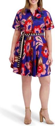 Kensie Printed Belted Shirtdress in Cobalt at Nordstrom Rack, Size 1X