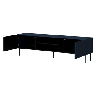 Dmora Mueble Para Tv Cesara, Un Estante, 2 Puertas, Con Patas Met&aacute;licas, 200x42x57h Cm Azul