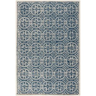 Safavieh Alfombra medall&oacute;n de lana azul/blanco, 152 x 244 cm