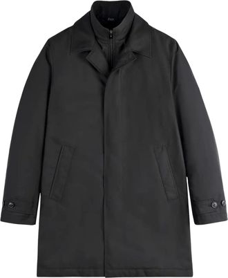 Fay Minimalist Black Morning Coat with Concealed Closure and Quilted Interior