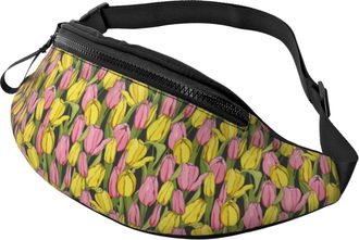 Generic Tulips Flowers Brilliant Yellow Bum Bag Chest Bag Unisex Bumbags For Women Workout Walking 14X35Cm