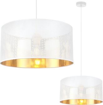 OEM L&aacute;mpara Colgante Asti Blanca 1 Pantalla Plana Dorada Blanca 40cm