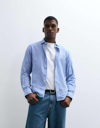 Polo Ralph Lauren Camicia custom fit a maniche lunghe blu a righe con bottoni