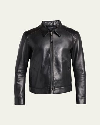 Tom Ford Mens Full-Zip Grained Leather Jacket