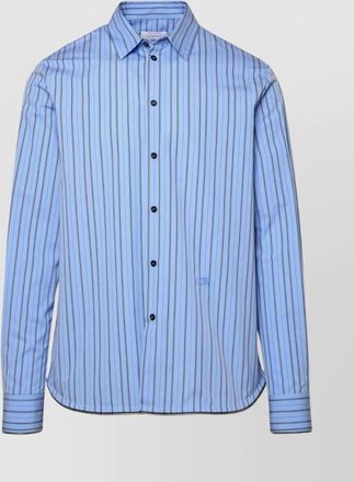 Off-white cotton shirt with curved hem and striped pattern