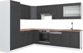 Vicco Cocina Esquinera Fame-line, Antracita-oro/blanco, 227 X 287 Cm, Et Roble