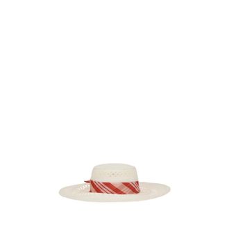Ermanno Scervino Cappello a tesa larga con foulard in seta a pois Vichy - - Accessories - Donna - Bianco - S