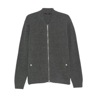 Zanone Ribbed Zip-Up Cardigan Gray