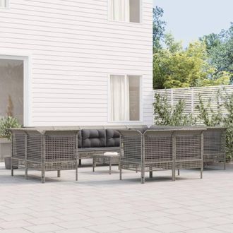 vidaXL Set De Muebles De Jard&iacute;n 13 Pzas Y Cojines Rat&aacute;n Sint&eacute;tico Gris Vidaxl