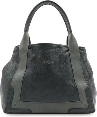 Balenciaga Gray Navy Leather Handbag Tote Bag (Pre-Owned)