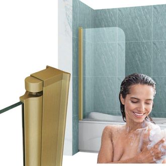 Desconocido Mampara De Ba&ntilde;o Marion De 1 Hoja, 70x140, M&oacute;vil, Oro Cepillado