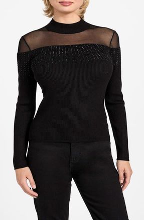 Guess Jeena Illusion Neck Sweater in Jblack-Black at Nordstrom, Size X-Small