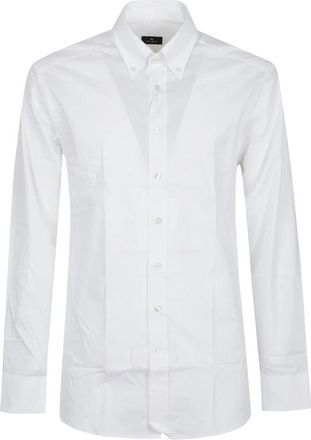Etro Roma Logo Button-down Long Sleeve Shirt - Heren - Zakelijke Overhemden - Wit - 2XL - Katoen - Overhemden