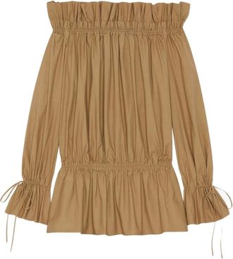 Saint Laurent Off-shoulder jurk - Bruin