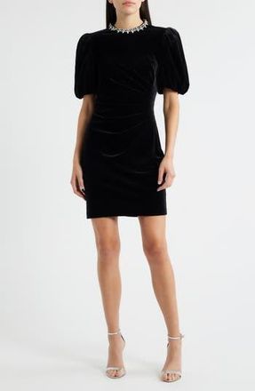 Eliza J Jeweled Neck Velvet Dress in Black at Nordstrom Rack, Size 10