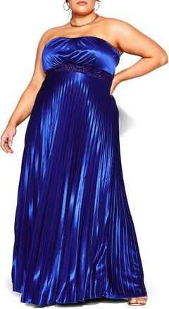 City Chic Maddison Strapless Satin Maxi Dress in Midnight at Nordstrom, Size Xs