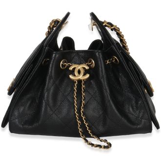 Chanel Black Quilted Caviar Mini Chanel 25 Hobo 26P