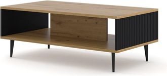 AKL FURNITURE Mesa de centro efecto madera Crema y Negro LED