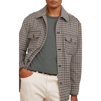 Reiss Liam Houndstooth Wool Blend Overshirt in Grey at Nordstrom Rack, Size Xx-Large