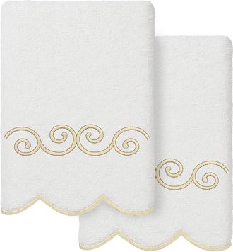 Linum Home Textiles 100% Turkish Cotton Symmetra Scallop 2Pc Embellished Hand Towel Set