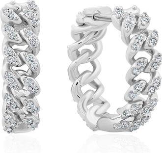 Crislu Cabana Cuban Link Hoop Earrings in Pure Platinum/Clear Stone at Nordstrom