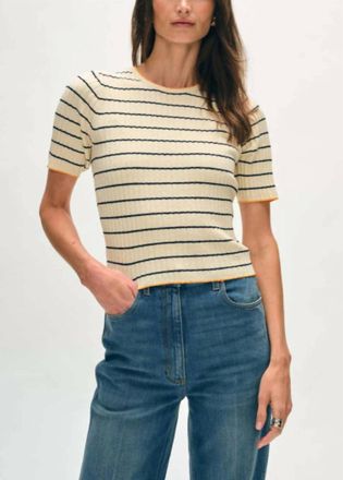 White + Warren Organic Cotton Terry Tee Shirt In Cream/navy