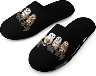 Generic Tea Owls Cotton Slippers for Men Memory Foam House Slippers Soft Anti-skid Sole Indoor Outdoor Shoes