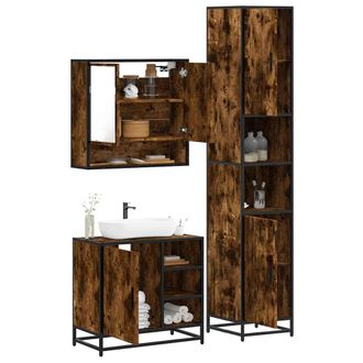 Berkfield Home 3 Piece Bathroom Furniture Set Smoked Oak Engineered Wood in Brown