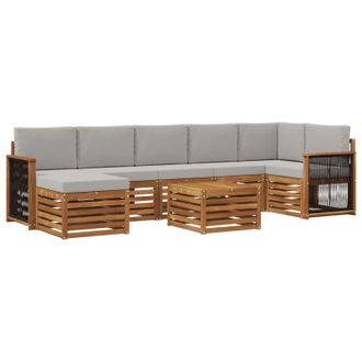vidaXL Conjunto De Sof&aacute;s De Exterior 7 Pcs Natural Y Gris Claro Vidaxl