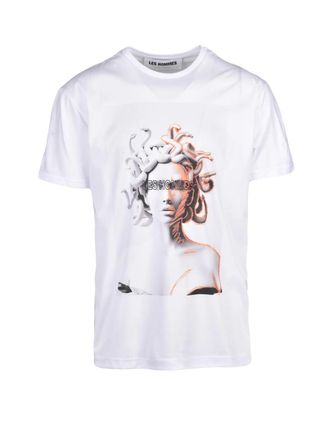 Les Hommes White Short-Sleeve Graphic Print Cotton T-Shirt