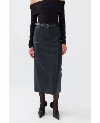 Nocturne Faux Leather Midi Skirt With Belt In Black