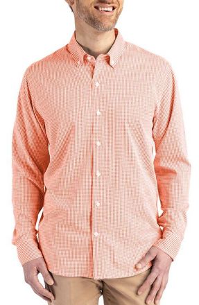 Cutter & Buck Skyline Epic Confidence Check Stretch Button-Down Shirt in College Orange/white at Nordstrom, Size 3Xlt
