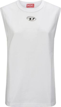 Diesel Sleeveless Tops, male, White, Size: XL Metallic Logo Sleeveless Cotton Top