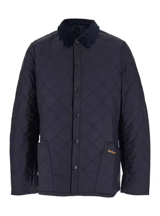 Barbour Heritage Liddesdale Blue Jacket With Classic Corduroy Collar And Logo Lettering On The Front In Tech Fabric Man