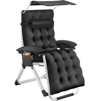 TecTake Tumbona plegable con techo solar ajustable y mesa auxiliar, negro