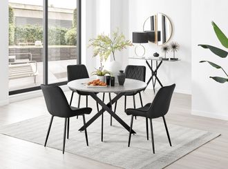 Furniturebox Novara Grey Concrete Effect Black Leg 120cm Round Dining Table & 4 Pesaro Black Leg Chairs