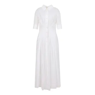 Marni Kleedjes, Dames, Wit, M, Katoen, Poplin Blousejurk met Plooi