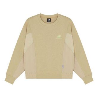New Balance (WMNS) New Balance Logo Printing Splicing Sports Round Neck Pullover Khaki Hoodie AWT13337-BEI