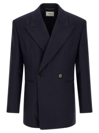 Saint Laurent Navy Blue Peaked Lapel Blazer