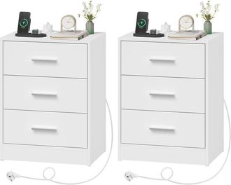 Woltu Set 2 Comodini Camera da Letto Comodino Moderno da Notte con 3 Cassetti Tavolino Laterale da Divano Salotto Cassettiera Cameretta Bianco - Woltu