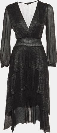 Maje Black Metallic Asymmetric Tiered Midi Dress